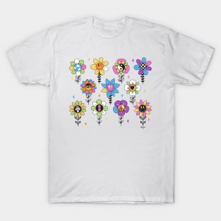 Smiley Blossoms and Symbol Flowers T-Shirt